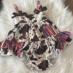 Cow Print Baby Dress with Serape Accents